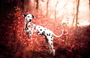 斑點狗站在秋葉森林中與紅葉 — 金毛尋回犬 BB GIF 壁紙