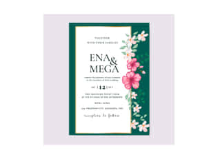 Ena同Mega嘅婚禮邀請函，有花卉邊框同活動詳情。