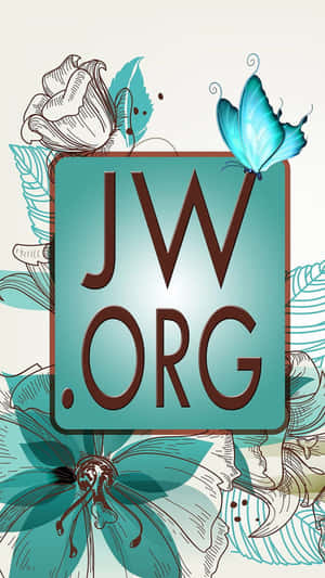JW.ORG 標誌，帶有青綠色花朵和藍色蝴蝶插圖。