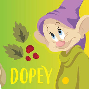 名叫Dopey的卡通小矮人，帶著開心的表情拿著紅色漿果。