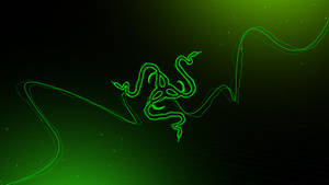 發光的綠色 Razer 標誌，背景為深色漸變並帶有粒子效果。