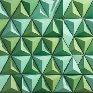 綠色三角形3D幾何牆紙圖案，深淺不一。