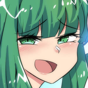 動漫女孩，綠色頭髮和眼睛，臉頰泛紅，笑容燦爛。 — 綠色動態圖 壁紙