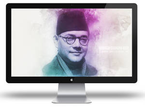 iMac 顯示 Subhash Chandra Bose 的水彩肖像及文字