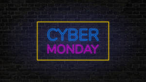 夜晚深色磚牆上Cyber Monday的霓虹燈牌。