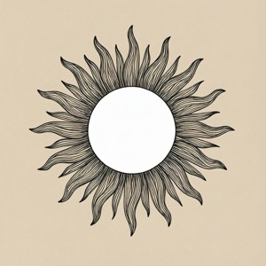 米色背景上的黑色線條藝術太陽插圖