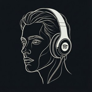 極簡線條藝術人臉，以Spotify標誌作為耳機耳罩。