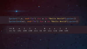 在星空網絡背景上顯示 Hello World 的 ASCII 值的 Python 程式碼。