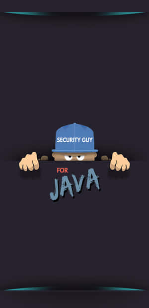 卡通保安人員窺視一個寫著 for java 的標誌。 — Galaxy S10 壁紙