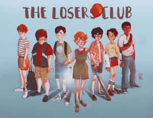 七個插圖青少年排成一排，帶有「The Losers Club」文字和上方一個紅色氣球。