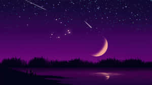 夜晚喺水面上觀看流星同月亮嘅人
