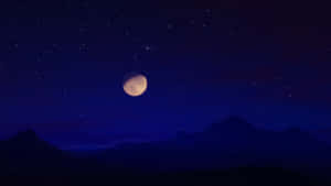 血月從山脈後升起，星空下 — 夜晚 GIF 壁紙