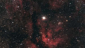 深空中鮮豔的紅色星雲和恆星，中央有一顆明亮的恆星。
