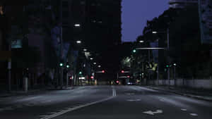 黃昏時分空無一人的城市街道，閃爍的交通燈和潮濕的路面。 — 夜晚 GIF 壁紙