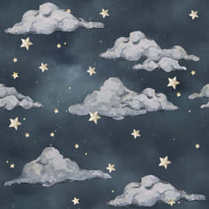 帶有灰色雲朵和金色星星的夜空