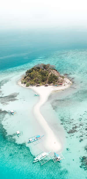 熱帶島嶼，白色沙洲，碧綠海水，船隻