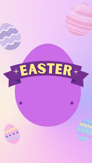 復活蛋，上面有寫著Easter的橫幅，背景為粉彩漸變色。 — 紫色美學 壁紙