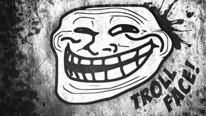 在磨損背景上帶有文字的 troll 臉插圖。