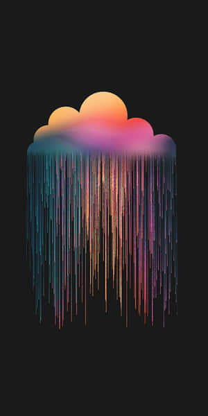 一朵色彩繽紛的數位雲在黑色背景上滴落像素雨。