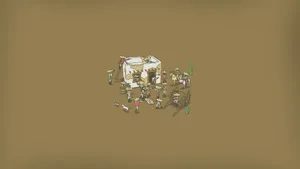 沙漠小鎮中牛仔和仙人掌的等距插圖。