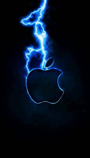 藍色閃電勾勒出Apple標誌在黑色背景上。