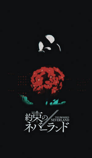 動漫海報，紅花白花瓣，日文英文文字，黑色背景