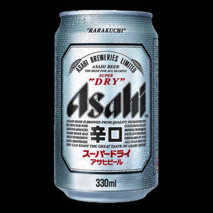 冰凍朝日超乾啤酒罐，黑背景上冷凝水珠 — 日本 壁紙