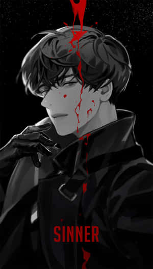 動漫角色，頭部滴血，背景是星空黑色，標有「sinner」。