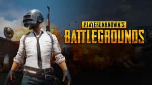 戴頭盔和領帶的士兵在爆炸和PUBG標誌中手持武器。