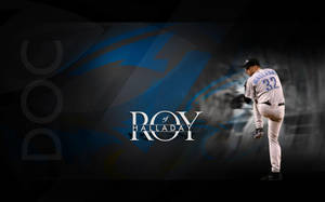 Roy Halladay 棒球投手 身穿球衣 抽象藍色背景 — 黑白藝術 壁紙