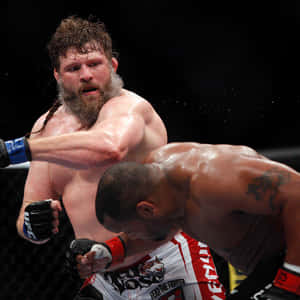 兩名MMA拳手在八角籠內搏鬥，其中一人出拳。