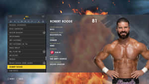 摔角手 Robert Roode 在電子遊戲角色選單中，背景火熱。 — 摔角 GIF 壁紙