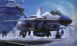 戰鬥機在航空母艦甲板上，機組人員在早晨行動中指揮。