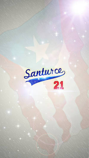 Santurce 21 籃球隊標誌，帶有星條旗背景和閃爍燈光。