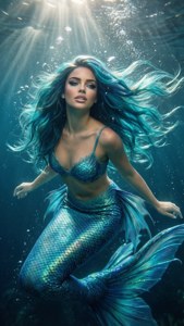 Addison Rae 化身美人魚於水底，閃爍夢幻。