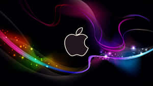 深色背景上帶有彩色光軌和閃爍的Apple標誌 — 蘋果 壁紙