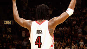 籃球運動員Bosh 4號在場館內高舉雙臂慶祝。 — 邁阿密熱火 壁紙