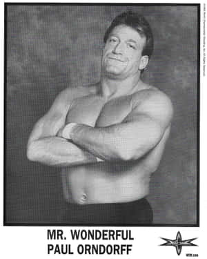 摔角手 Paul Orndorff 在工作室照片中赤裸上身，交叉雙臂擺姿勢。 — 黑白 壁紙