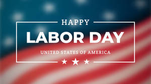 帶有美國國旗背景的 Happy Labor Day 文字圖形。