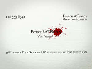 Patrick Bateman 的名片，名字上有紅色血跡。