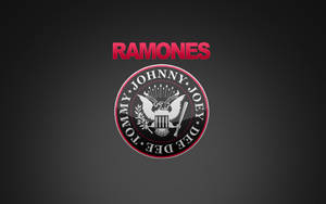 Ramones樂隊標誌，帶有鷹徽章和成員名字，紅黑配色。