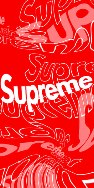 帶有重複白色輪廓 Supreme 標誌的紅色背景。