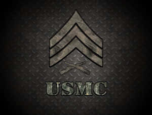 USMC 中士徽章，帶有交叉步槍，位於紋理金屬表面。