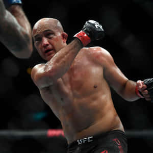 MMA拳手在血跡斑斑的八角籠中揮拳。