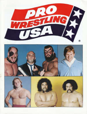 Pro Wrestling USA復古海報， featuring 六位摔角手在工作室肖像中。