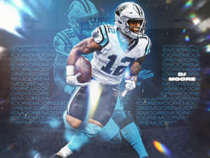 卡羅萊納黑豹隊美式足球員在數位光效中持球奔跑。 — NFL 美式足球 GIF 壁紙