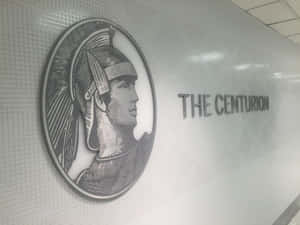 帶有羅馬百夫長標誌和THE CENTURION文字的企業牆壁。