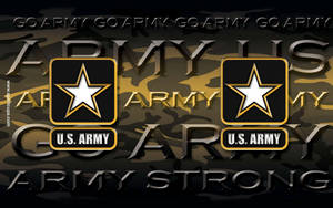 美國陸軍星形標誌在迷彩背景上，帶有「ARMY STRONG」文字。