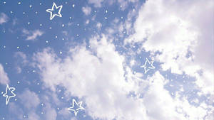 藍天白雲和白色輪廓星星