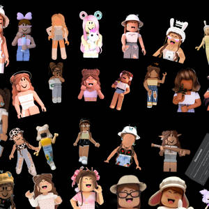 不同服裝和姿勢的多樣化Roblox頭像集合。 — 美學拼貼 壁紙